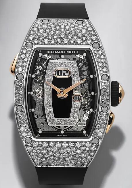 Replica Richard Mille RM 037 White Gold Diamond Black Rubber Watch